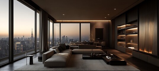 Poster - A contemporary living room with modular furniture, artistic accents, and a clean design