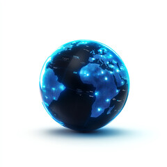 a stunning 3d rendering of a glowing globe highlighting continents with bright blue lights, symboliz