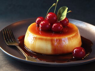 Wall Mural - Dessert with Cherries and Fork