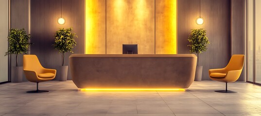Poster - A contemporary office lobby with modern design, elegant furnishings, and a welcoming atmosphere