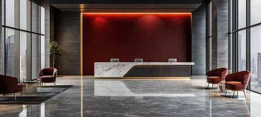 Poster - A contemporary office lobby with modern design, elegant furnishings, and a welcoming atmosphere