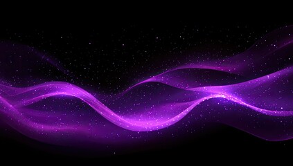 Wall Mural - purple glowing waves, dark background, sparkles, digital art, website banner