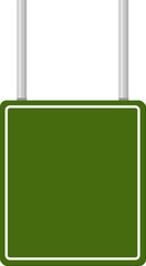Poster - Empty green road sign featuring a white frame, hanging from a metallic pole and set against a clean white background, providing ample space for custom text or symbols