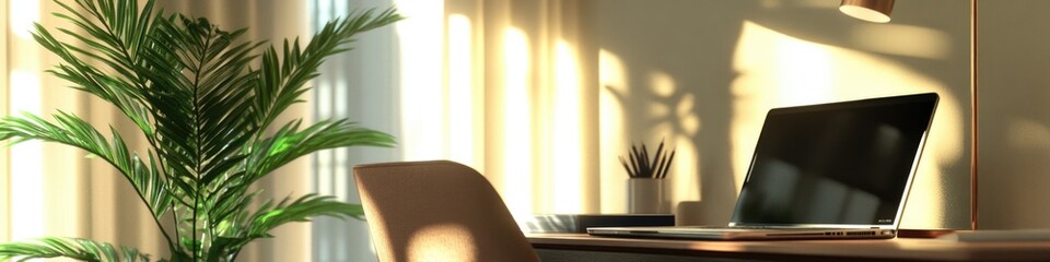 Poster - A laptop computer placed on a wooden desk, perfect for work or study