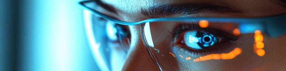 Poster - A detailed view of someone wearing glasses, with focus on the eyewear and facial features