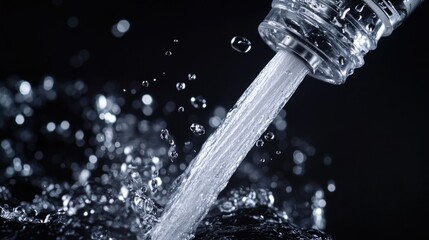 Poster - A close-up view of a water faucet with flowing water