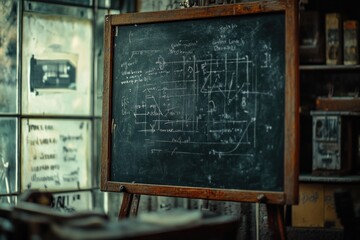 Aufkleber - a blackboard with written notes in front of a sunny window