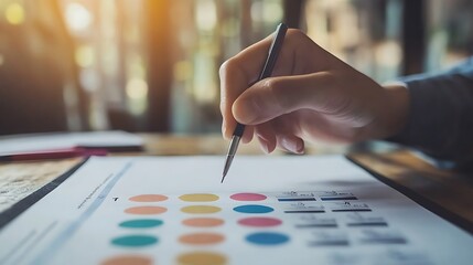 Poster - Close-up of hand writing on color palette chart.
