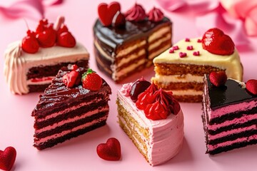 Wall Mural - Assorted cakes on a bright pink surface