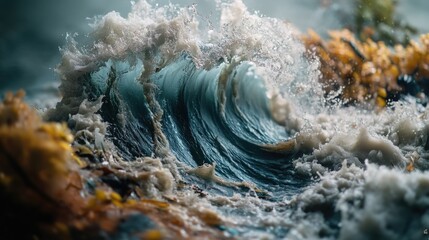 Poster - close-up of a wave in the ocean or sea, suitable for use in travel, outdoor or nature-themed project