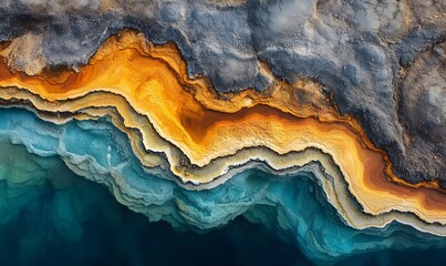 aerial view of geothermal landscape with vibrant colors and layered textures