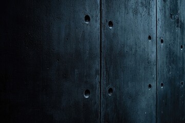 Poster - A close-up of a black metal wall with holes drilled into it, suitable for use in industrial or construction settings