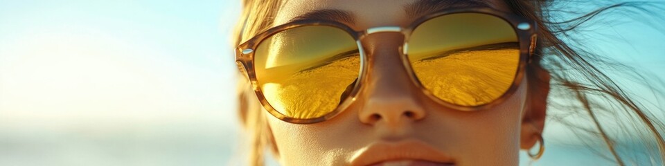 Aufkleber - A close-up shot of a person wearing sunglasses, possibly in a sunny or beach setting