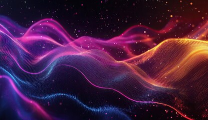 Wall Mural - abstract cosmic wave, vibrant particles, dark background, digital art, website banner