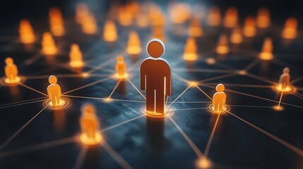 Poster - Network of glowing human figures interconnected, symbolizing social connections and communication.