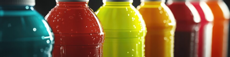 Poster - A row of colorful soda bottles lined up on a table or shelf