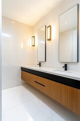 Wall Mural - Bold black and white contrast defines this modern bathroom showcasing sleek marble countertops and minimalist design features in a luxurious setting