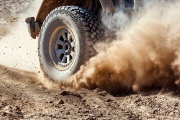 Poster - A truck drives down a dirt road in the desert, perfect for adventure or travel images