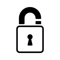 Poster - Open padlock simple black line art  icon representing security, privacy, and access on white background