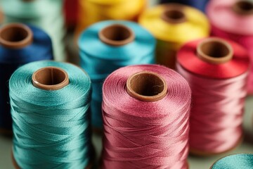 Poster - A collection of yarn or thread spools arranged neatly