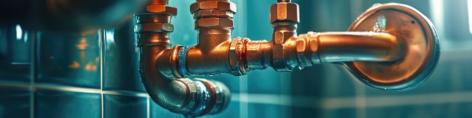 Poster - A detailed shot of a metal faucet on a tiled wall, suitable for use in interior design or architecture settings