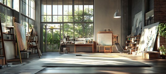 Poster - A modern art studio with creative design elements, open spaces, and natural light