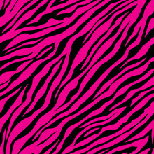 seamless pattern features bold black zebra stripes on a vibrant pink background, creating an eye-catching and trendy design perfect for fashion and decor