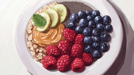 Wall Mural - Vibrant and Healthy Breakfast Bowl Illustration with Fresh Ingredients