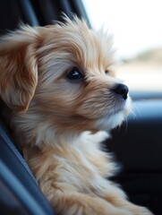 Poster - Brown Dog In Car Passenger Seat