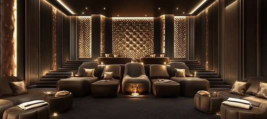 Poster - A modern home theater with plush seating, advanced sound systems, and a luxurious atmosphere