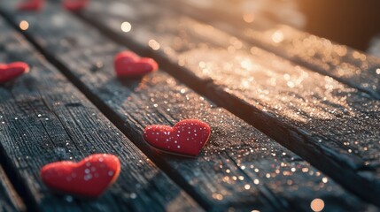 Poster - Wooden Table with Red Hearts