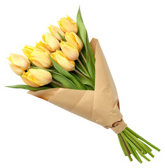 Canvas Print - PNG A bouquet of yellow tulips wrapped in kraft paper flower arrangement decorative.