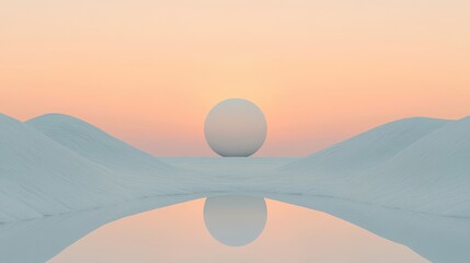 Poster - Minimalist landscape with a sphere and water reflection