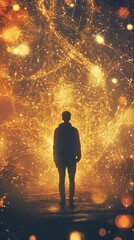 Poster - Silhouette of a person standing before an expansive golden network