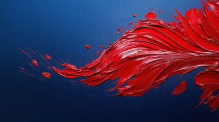 Poster - Bold red paint streaks on deep blue canvas in abstract motion