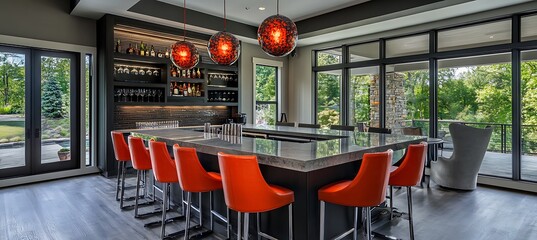 Poster - A stylish home bar with contemporary design, modern fixtures, and a sophisticated atmosphere 