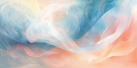 Wall Mural - Abstract pastel painting blending soft blues and peach hues