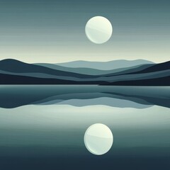 Wall Mural - Serene landscape featuring a moon and reflective lake surface