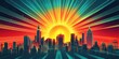© NpicArt - Abstract cityscape glows beneath a radiant sunburst sky