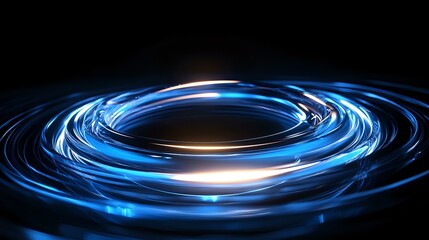 Poster - Glowing blue light spiral vortex on black background creates dynamic motion effect with bright energy streams and luminous swirls for technology concepts.