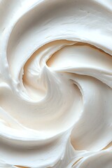 Poster - Creamy white meringue swirls create an elegant spiral pattern, showcasing soft peaks and smooth texture in a close-up macro shot for culinary and dessert designs.