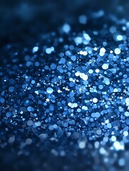 Poster - Magical blue glitter bokeh effect on dark background creates dreamy atmosphere with scattered light particles and blurred sparkles. Suitable for festive designs.