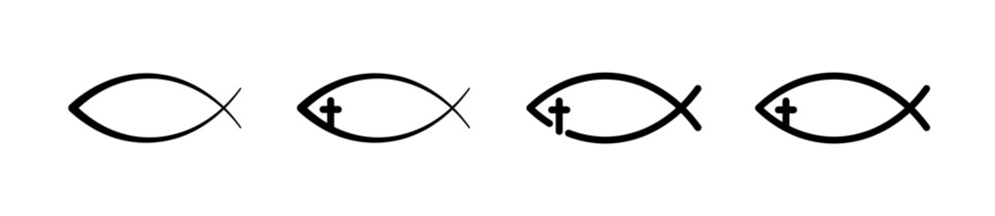 Poster - Christian fish symbol. Jesus fish icons. Christian fish symbols. Christian fish icons. Ichthys. Religious symbol. Faith in Jesus Christ.