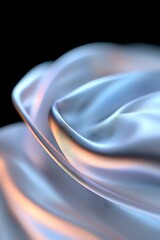 Poster - Smooth flowing curves of silky fabric in light blue and peach tones against dark background create elegant abstract composition with soft lighting effects.