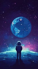 Wall Mural - astronaut stands on a planet gazing at earth in space