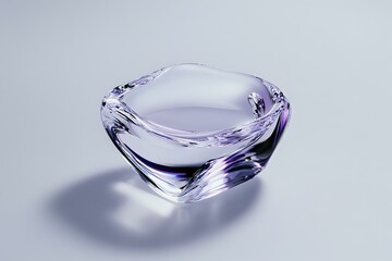 Aufkleber - Crystal glass bowl with elegant curved edges casting soft purple reflections and shadows on light background, minimalist luxury decor element.