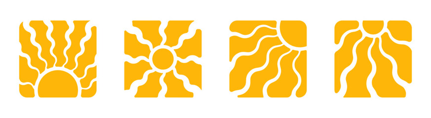 Poster - Yellow Sun Collection. Doodle sun shapes. Sun shapes. Sun and wavy rays. Yellow isun icons. Sun vector elements