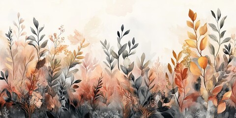 Poster - Gentle Foliage in Watercolor, Minimalist Botanical with Soft Focus and Detailed Rendering of Plants