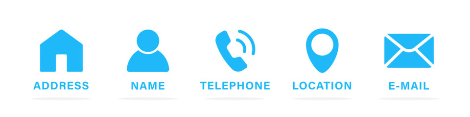 Poster - Contact icons. Address, name, telephone, website, location, e-mail. Contact information vector icons. Business card icon set, contact information icon.