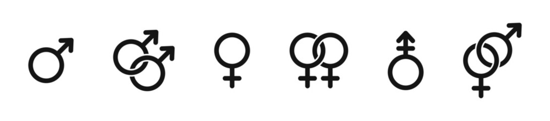Poster - Gender symbol set. Sex genders. Gender vector icons. Male, Female, Gay, Lesbian, Bisexual, Transgender, Hetero, Non-Binary, Intersex. Gender silhouettes.